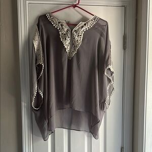 Ultra Pink Gray Asymmetrical 3/4 Sleeve Blouse